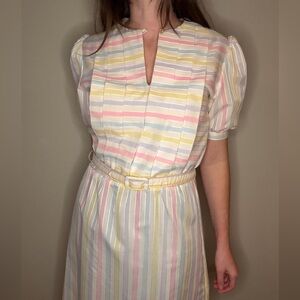Vintage Color Block Striped Pastel Dress